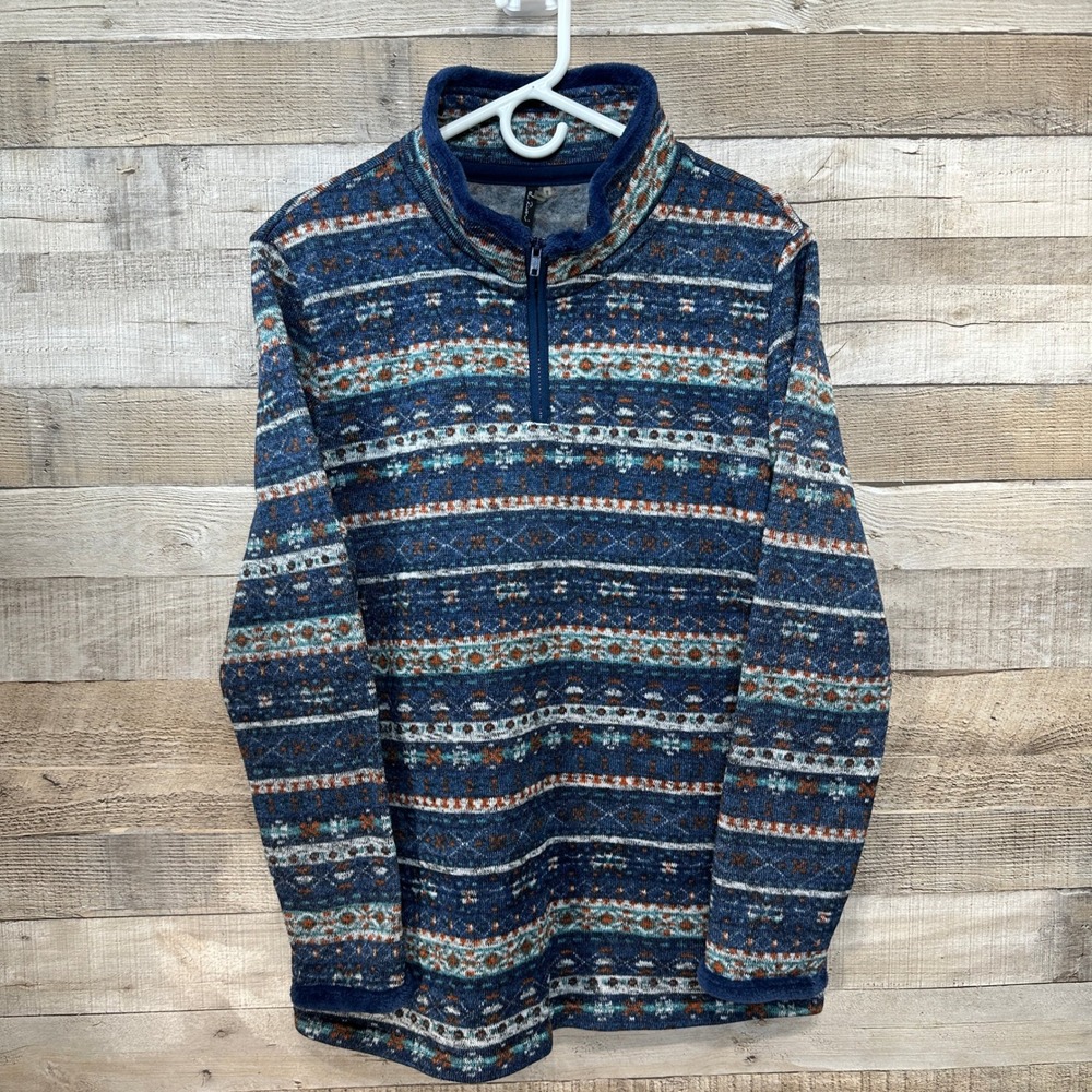 North River Womens Aztec Fleece 1/4 Zip Pullover Navy‎ Blue Orange White Size XL